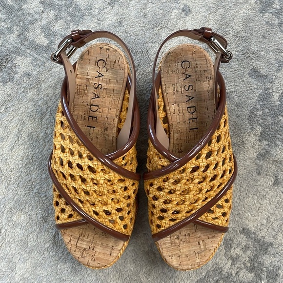 Casadei Marigold Woven Platform Chunky Sandals Designer Cork Footbed Sz 37 - Picture 3 of 16